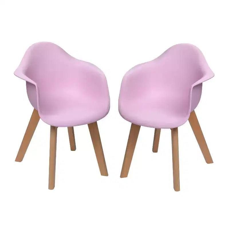 Set di 2 sedie per bambini con seduta in plastica moderna e gambe in faggio rosa