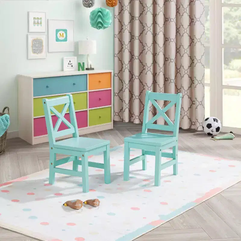eHemco Sedie per Bambini con Schienale a X in Legno Massiccio, Set da 2