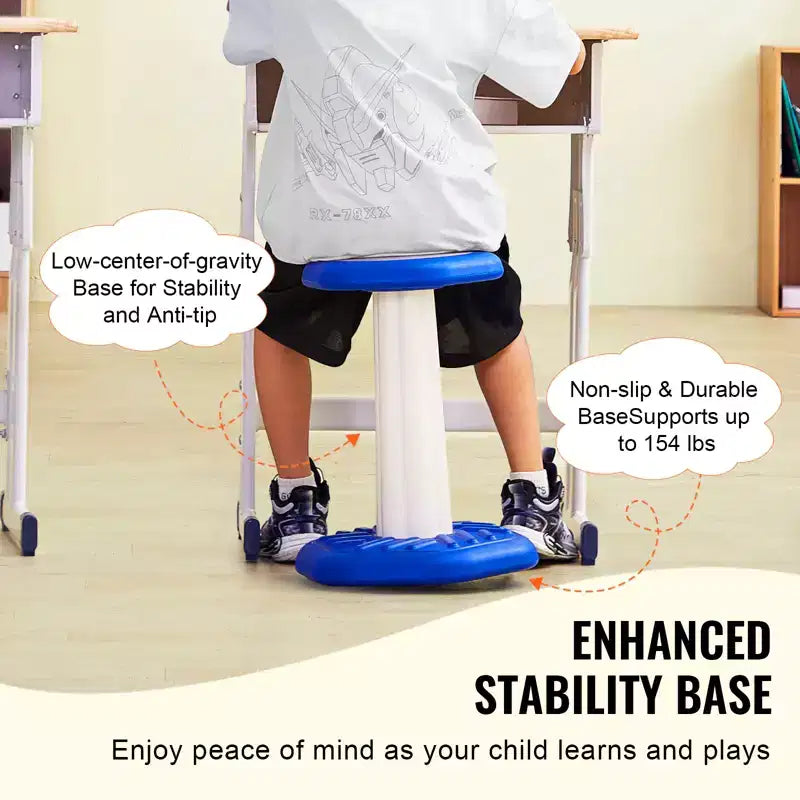 Sedia oscillante per bambini, sedia attiva con cuscino in spugna, sgabello oscillante che migliora la concentrazione, la postura e calma i bambini, età 7-14 anni, blu
