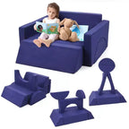 Divano da gioco per bambini a 7 pezzi, set divano trasformabile multifunzionale per cameretta, asilo nido, gioco creativo
