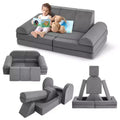 10Pcs Kids Play Couch, Soft Foam Sofa with Machine Washable Cover, Thick Cushion Fort Building Set for Indoor Playroom