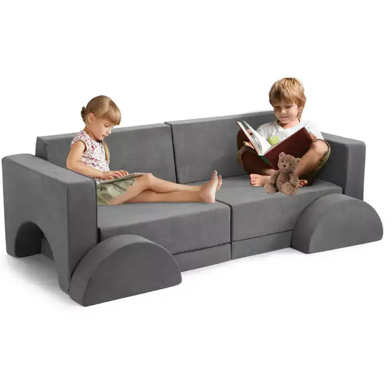 Divano da gioco per bambini, set da 8 pezzi - Divano componibile per bambini piccoli (grigio scuro)