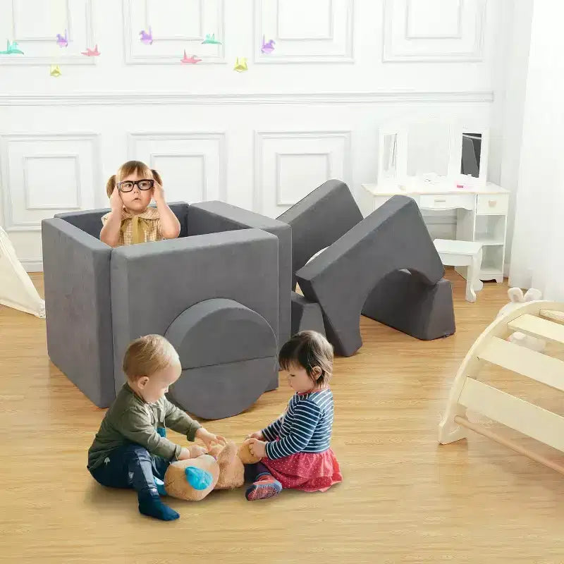 Divano da gioco per bambini, set da 8 pezzi - Divano componibile per bambini piccoli (grigio scuro)
