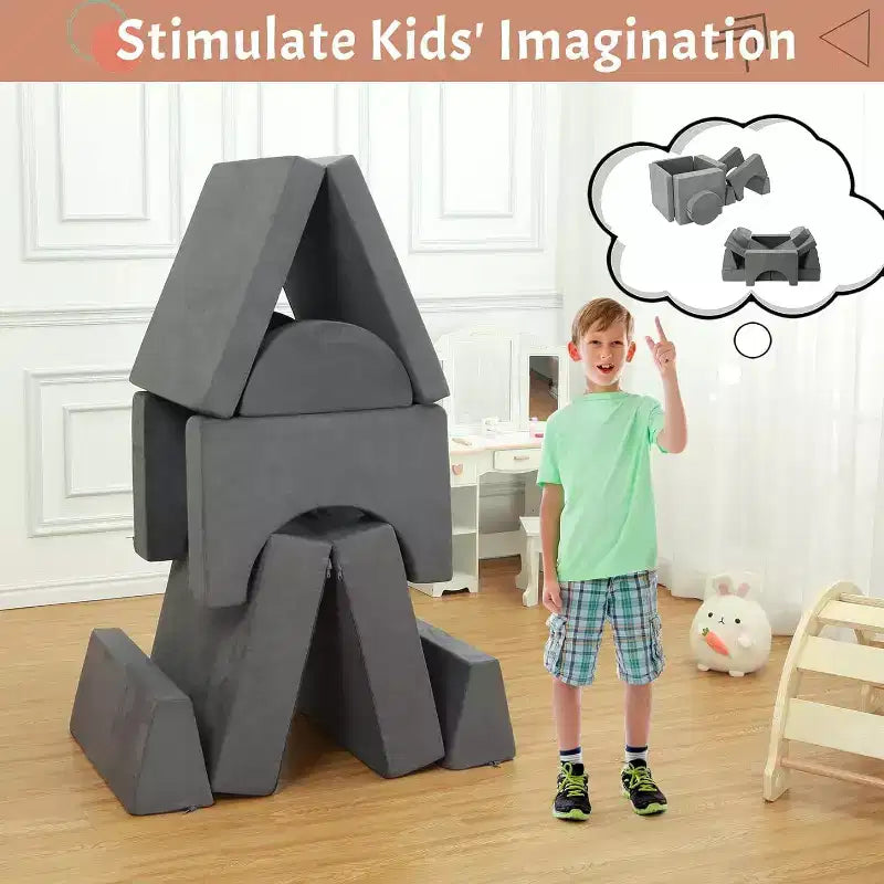 Divano da gioco per bambini, set da 8 pezzi - Divano componibile per bambini piccoli (grigio scuro)
