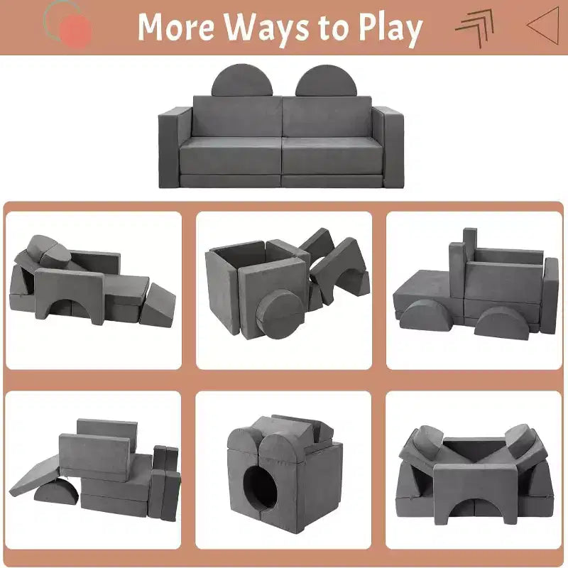 Divano da gioco per bambini, set da 8 pezzi - Divano componibile per bambini piccoli (grigio scuro)