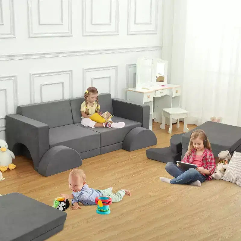 Divano da gioco per bambini, set da 8 pezzi - Divano componibile per bambini piccoli (grigio scuro)