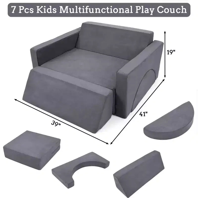 GustoWave Divano Gioco per Bambini 7 Pezzi, Set Divano Convertibile Multifunzionale per Bambini per Sala Giochi e Cameretta