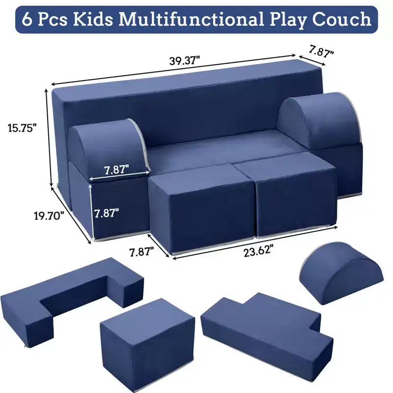 GustoWave Divano per Bambini 6 Pezzi, Set Divano Gioco in Schiuma con Cuscini Staccabili, Divano Morbido Convertibile per Bambini Piccoli e Bambini