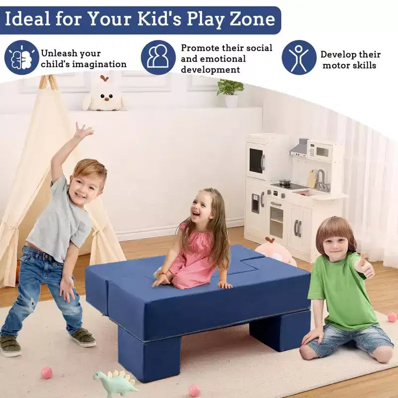 GustoWave Divano per Bambini 6 Pezzi, Set Divano Gioco in Schiuma con Cuscini Staccabili, Divano Morbido Convertibile per Bambini Piccoli e Bambini