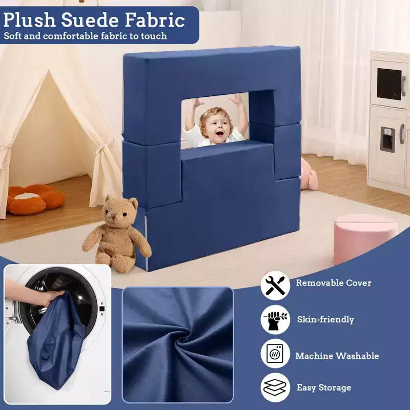GustoWave Divano per Bambini 6 Pezzi, Set Divano Gioco in Schiuma con Cuscini Staccabili, Divano Morbido Convertibile per Bambini Piccoli e Bambini