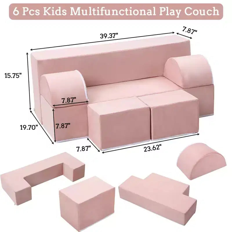 GustoWave Divano per Bambini 6 Pezzi, Set Divano Gioco in Schiuma con Cuscini Staccabili, Divano Morbido Convertibile per Bambini Piccoli e Bambini