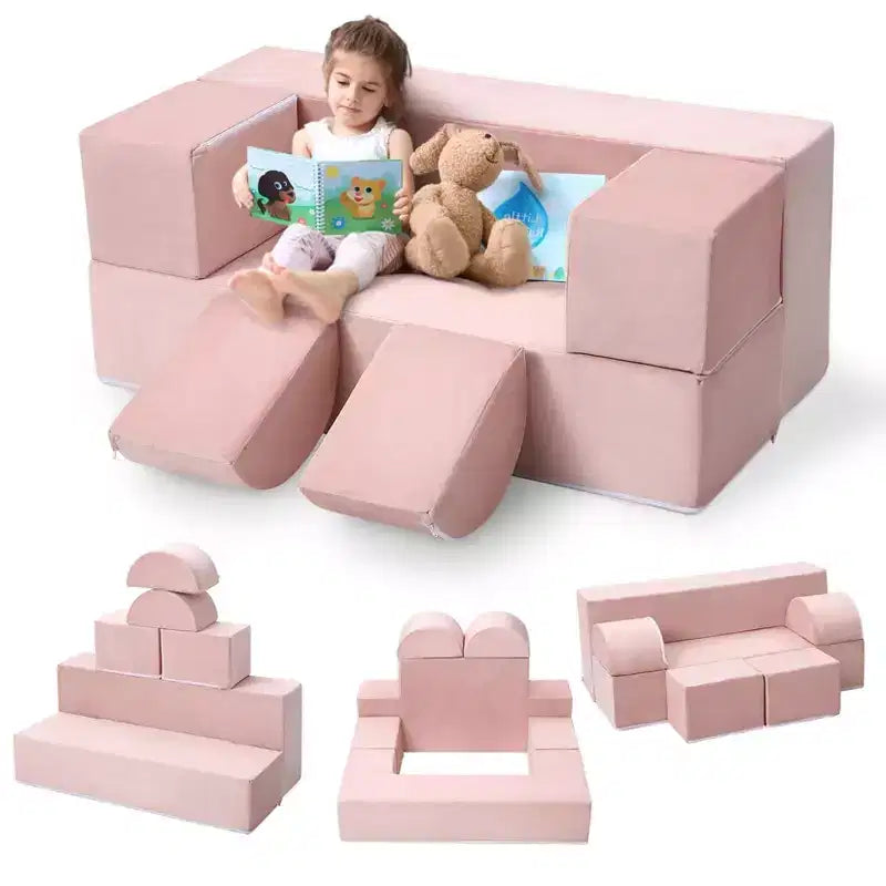 GustoWave Divano per Bambini 6 Pezzi, Set Divano Gioco in Schiuma con Cuscini Staccabili, Divano Morbido Convertibile per Bambini Piccoli e Bambini