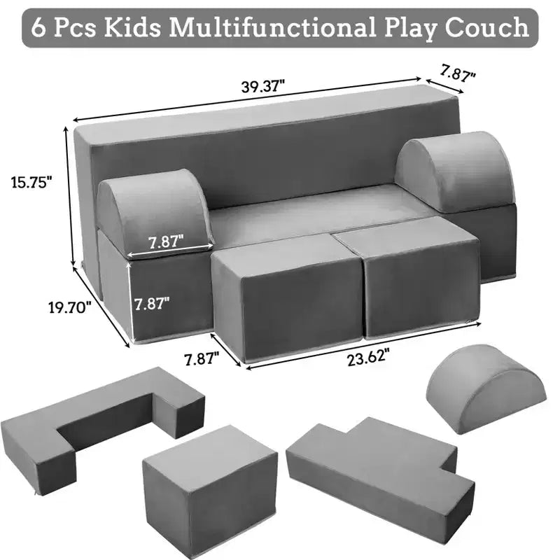 GustoWave Divano per Bambini 6 Pezzi, Set Divano Gioco in Schiuma con Cuscini Staccabili, Divano Morbido Convertibile per Bambini Piccoli e Bambini