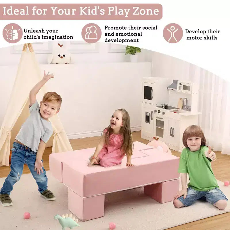 GustoWave Divano per Bambini 6 Pezzi, Set Divano Gioco in Schiuma con Cuscini Staccabili, Divano Morbido Convertibile per Bambini Piccoli e Bambini