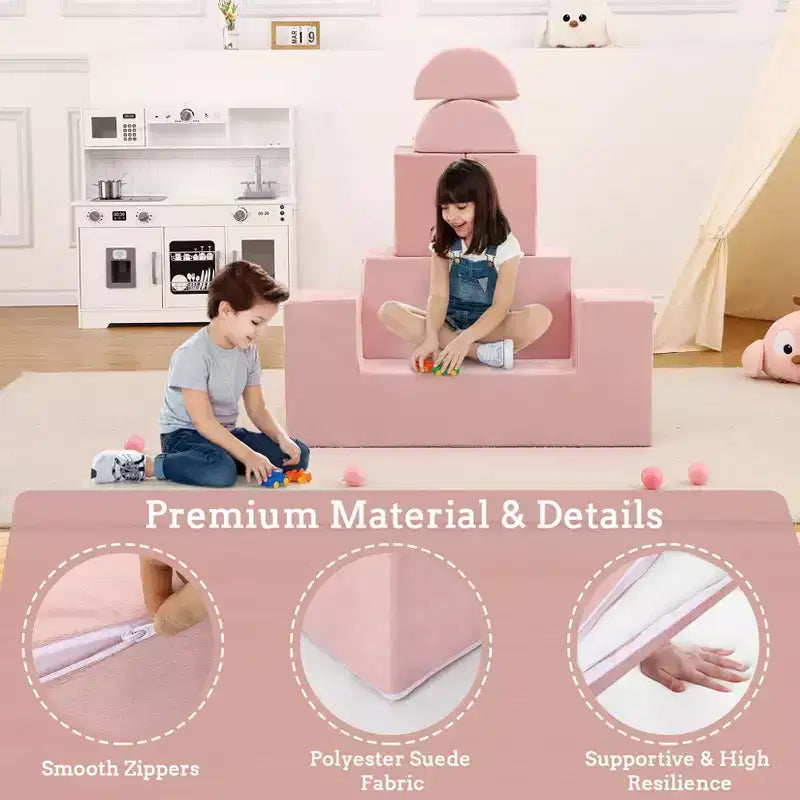 GustoWave Divano per Bambini 6 Pezzi, Set Divano Gioco in Schiuma con Cuscini Staccabili, Divano Morbido Convertibile per Bambini Piccoli e Bambini