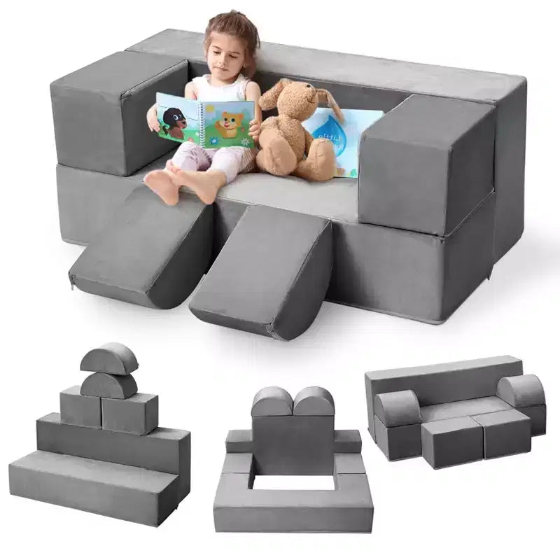 GustoWave Divano per Bambini 6 Pezzi, Set Divano Gioco in Schiuma con Cuscini Staccabili, Divano Morbido Convertibile per Bambini Piccoli e Bambini