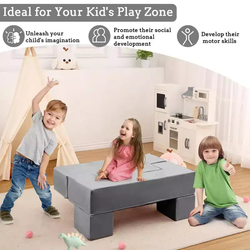 GustoWave Divano per Bambini 6 Pezzi, Set Divano Gioco in Schiuma con Cuscini Staccabili, Divano Morbido Convertibile per Bambini Piccoli e Bambini