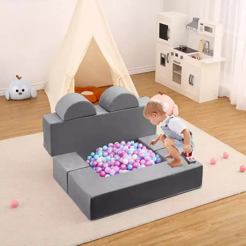 GustoWave Divano per Bambini 6 Pezzi, Set Divano Gioco in Schiuma con Cuscini Staccabili, Divano Morbido Convertibile per Bambini Piccoli e Bambini