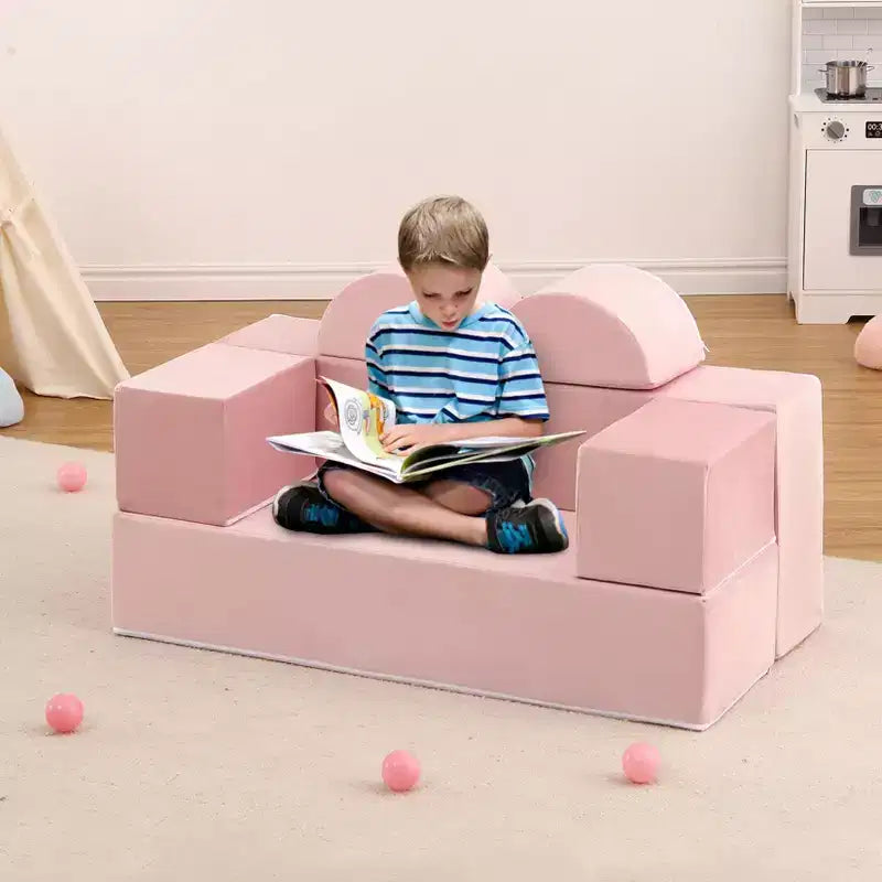 GustoWave Divano per Bambini 6 Pezzi, Set Divano Gioco in Schiuma con Cuscini Staccabili, Divano Morbido Convertibile per Bambini Piccoli e Bambini