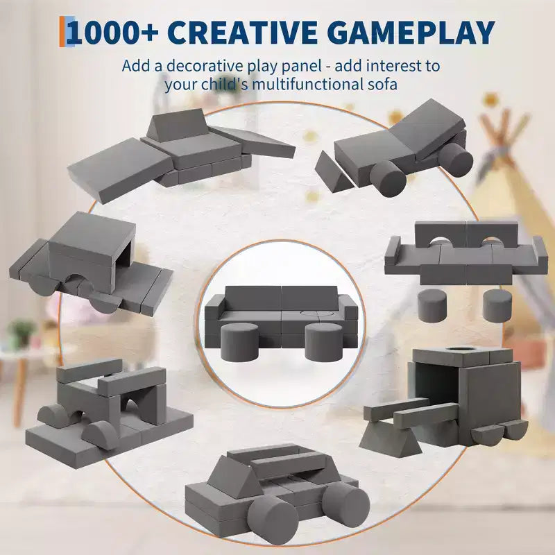 Divano giochi per bambini, divano per bambini 13 pezzi con rivestimento in velluto lavabile, sedia convertibile in schiuma per sala giochi, soggiorno