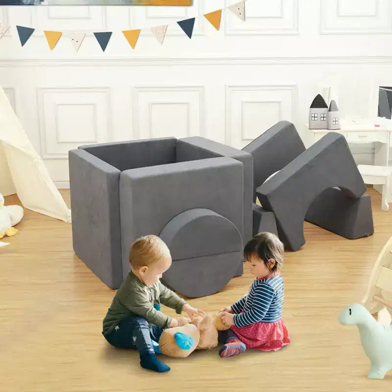 Divano per Bambini, 8 Pezzi Divano per Bambini Divano da Gioco per la Stanza dei Giochi la Cameretta, Divano Convertibile per Bambini con Rivestimento Rimovibile, Grigio Scuro