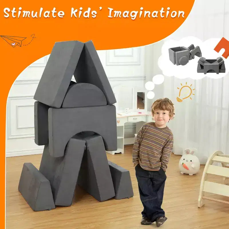 Divano per Bambini, 8 Pezzi Divano per Bambini Divano da Gioco per la Stanza dei Giochi la Cameretta, Divano Convertibile per Bambini con Rivestimento Rimovibile, Grigio Scuro