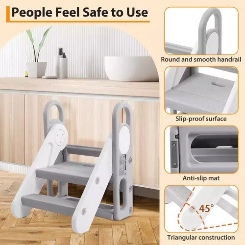 Sgabello Regolabile a 3 Gradini per Bambini, Sgabello Pieghevole per Bambini, con Maniglie, Cuscinetti Antiscivolo, per l'Addestramento al Vasino, per il Lavandino del Bagno