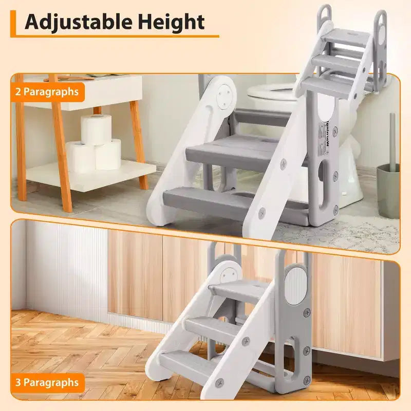 Sgabello Regolabile a 3 Gradini per Bambini, Sgabello Pieghevole per Bambini, con Maniglie, Cuscinetti Antiscivolo, per l'Addestramento al Vasino, per il Lavandino del Bagno