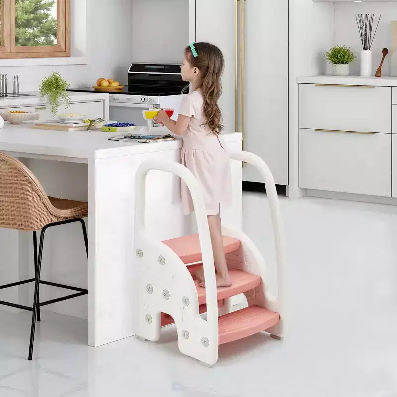 Sgabello per bambini con maniglie, Sgabello a 3 gradini regolabile per bambini con design antiscivolo, Sgabello in plastica per stare in piedi, per bagno, lavandino