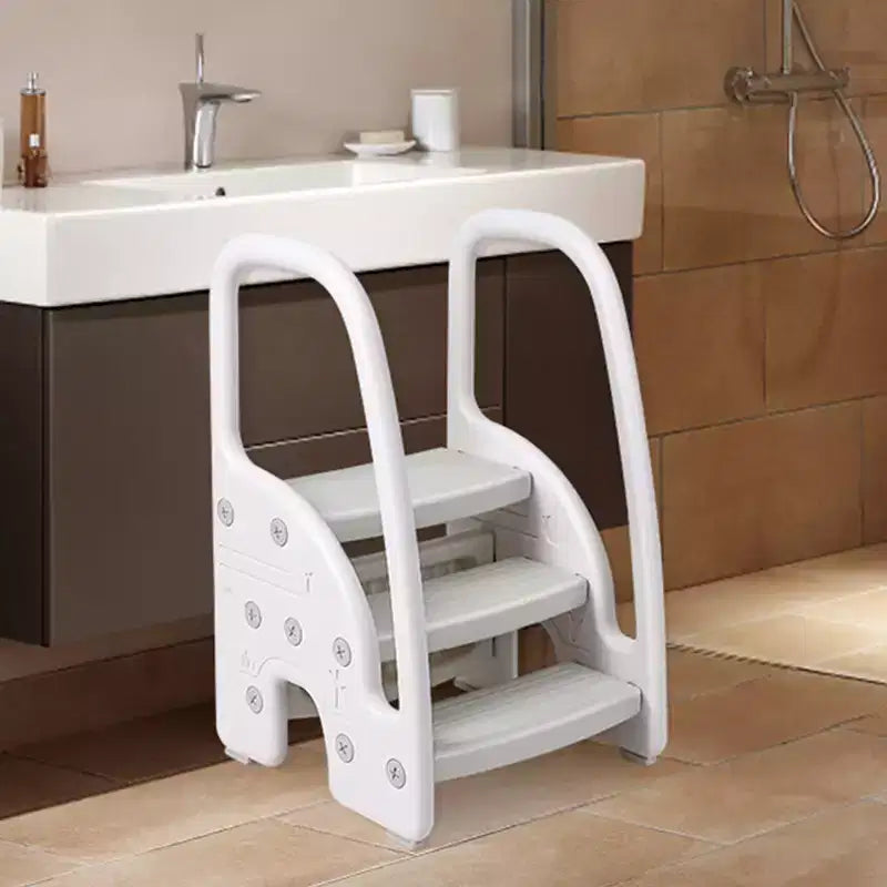 Sgabello per bambini con maniglie, Sgabello a 3 gradini regolabile per bambini con design antiscivolo, Sgabello in plastica per stare in piedi, per bagno, lavandino