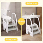 Sgabello per bambini con maniglie, Sgabello a 3 gradini regolabile per bambini con design antiscivolo, Sgabello in plastica per stare in piedi, per bagno, lavandino