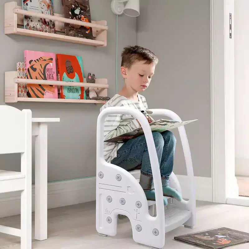Sgabello per bambini con maniglie, Sgabello a 3 gradini regolabile per bambini con design antiscivolo, Sgabello in plastica per stare in piedi, per bagno, lavandino