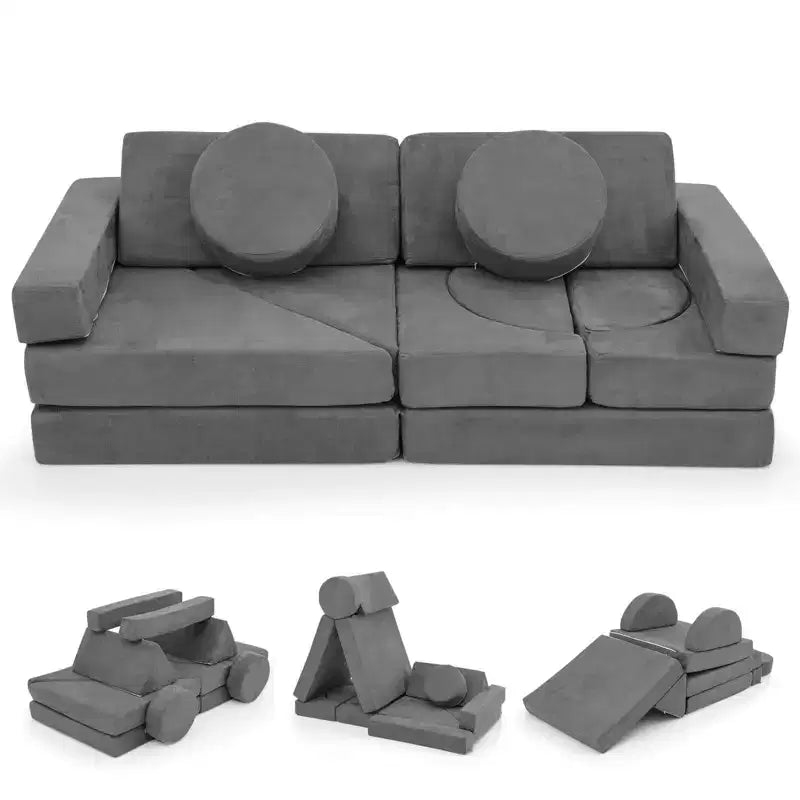 Divano gioco per bambini da 14 pezzi Divano componibile per bambini Morbido set da gioco per bambini Blu/Grigio/Giallo