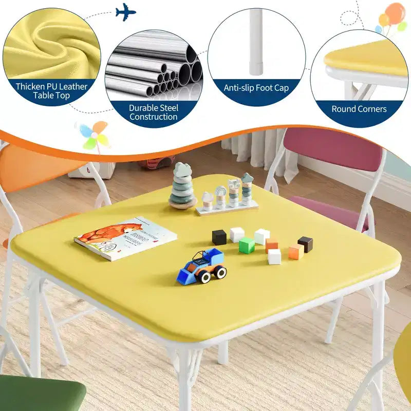 Set di 5 Tavolo e Sedie Pieghevoli per Bambini, Set di Tavolo e Sedie per Attività per Neonati e Bambini per Sala da Pranzo, Asili Nido, Aule