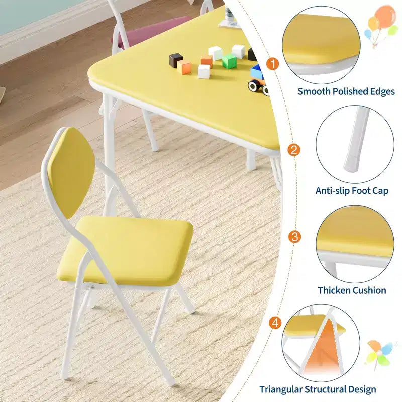 Set di 5 Tavolo e Sedie Pieghevoli per Bambini, Set di Tavolo e Sedie per Attività per Neonati e Bambini per Sala da Pranzo, Asili Nido, Aule