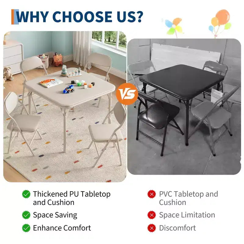 Set di 5 Tavolo e Sedie Pieghevoli per Bambini, Set di Tavolo e Sedie per Attività per Neonati e Bambini per Sala da Pranzo, Asili Nido, Aule