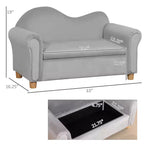 Divano ergonomico in schiuma per bambini con contenitore porta-giocattoli interno, divanetto per bambini in velluto con braccioli morbidi, mobili lounge per bambini
