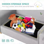 Divano ergonomico in schiuma per bambini con contenitore porta-giocattoli interno, divanetto per bambini in velluto con braccioli morbidi, mobili lounge per bambini