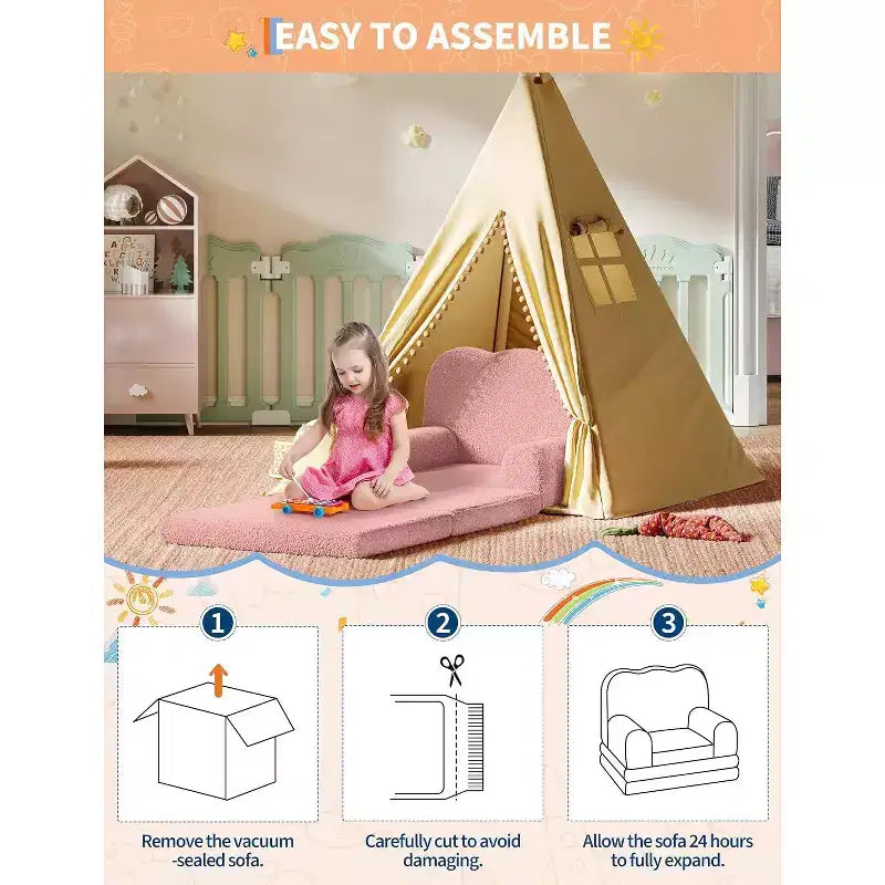 Poltrona convertibile 2 in 1 per bambini, in morbido pile Teddy, si apre per diventare una chaise longue o un letto, perfetta per la sala giochi, la cameretta o come regalo di compleanno