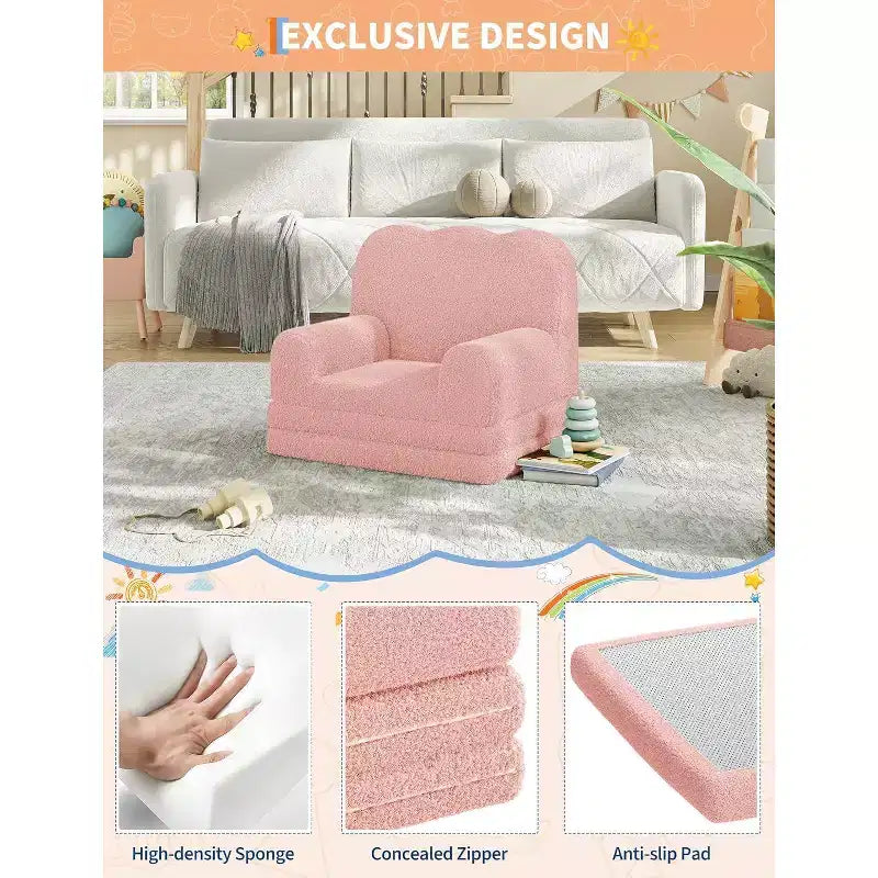 Poltrona convertibile 2 in 1 per bambini, in morbido pile Teddy, si apre per diventare una chaise longue o un letto, perfetta per la sala giochi, la cameretta o come regalo di compleanno
