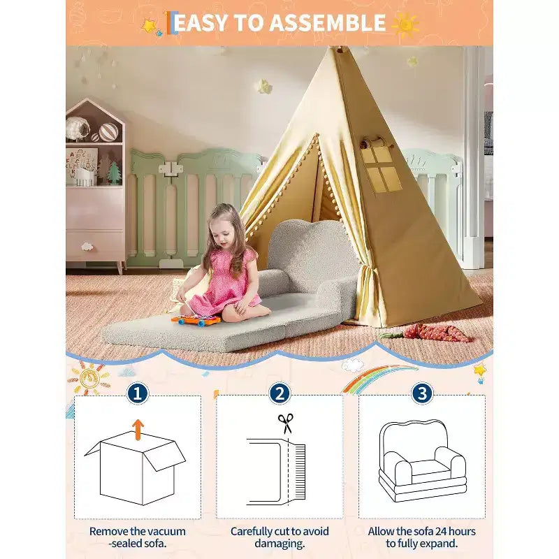 Poltrona convertibile 2 in 1 per bambini, in morbido pile Teddy, si apre per diventare una chaise longue o un letto, perfetta per la sala giochi, la cameretta o come regalo di compleanno