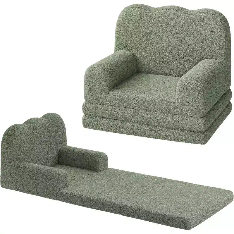 2-in-1 Kids Convertible Sofa Chair, Soft Teddy Fleece, Folds Out to lounger or Bed,Perfect for Playroom, Nursery, or as a Birthday Gift