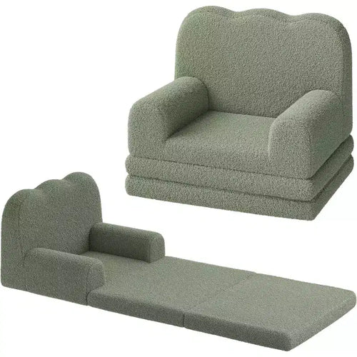 2-in-1 Kids Convertible Sofa Chair, Soft Teddy Fleece, Folds Out to lounger or Bed,Perfect for Playroom, Nursery, or as a Birthday Gift