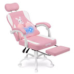 Sedia Gaming a Forma di Coniglio per Bambini con Cuscino Massaggiante e Poggiapiedi, Regolabile ed Ergonomica, Design Carino Kawaii per Fascia d'Età 8-14