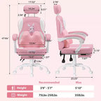 Sedia Gaming a Forma di Coniglio per Bambini con Cuscino Massaggiante e Poggiapiedi, Regolabile ed Ergonomica, Design Carino Kawaii per Fascia d'Età 8-14