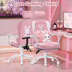 Sedia Gaming a Forma di Coniglio per Bambini con Cuscino Massaggiante e Poggiapiedi, Regolabile ed Ergonomica, Design Carino Kawaii per Fascia d'Età 8-14