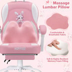 Sedia Gaming a Forma di Coniglio per Bambini con Cuscino Massaggiante e Poggiapiedi, Regolabile ed Ergonomica, Design Carino Kawaii per Fascia d'Età 8-14