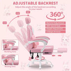 Sedia Gaming a Forma di Coniglio per Bambini con Cuscino Massaggiante e Poggiapiedi, Regolabile ed Ergonomica, Design Carino Kawaii per Fascia d'Età 8-14