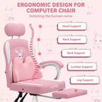 Sedia Gaming a Forma di Coniglio per Bambini con Cuscino Massaggiante e Poggiapiedi, Regolabile ed Ergonomica, Design Carino Kawaii per Fascia d'Età 8-14