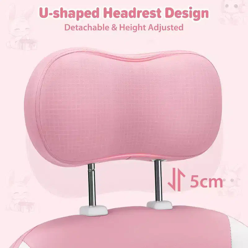 Sedia Gaming a Forma di Coniglio per Bambini con Cuscino Massaggiante e Poggiapiedi, Regolabile ed Ergonomica, Design Carino Kawaii per Fascia d'Età 8-14